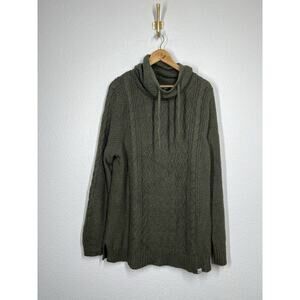 Abode Outside Womens Fisher Sweater Large Forest Green Cable Knit